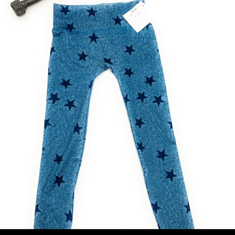 Hue First Looks Star Print Blue LeggingsNEW - Picture 2 of 3